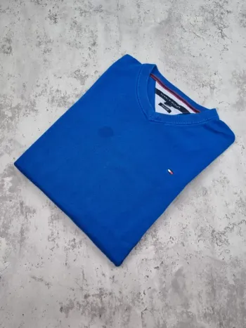 Pull col V Tommy Hilfiger bleu – Taille L Homme