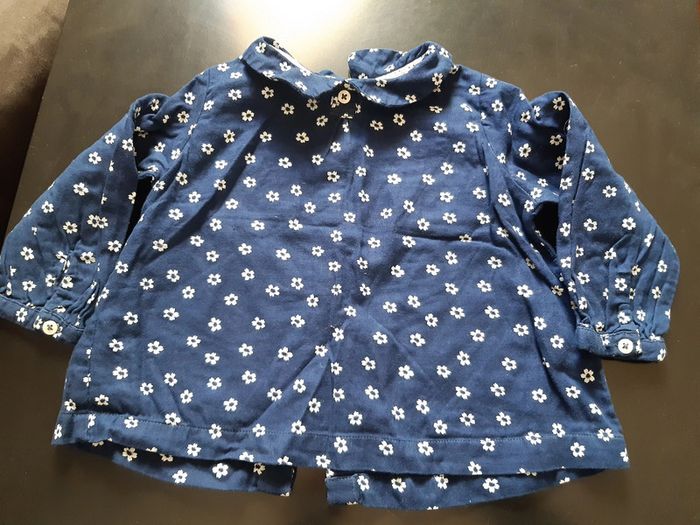 Tunique col claudine petit bateau bleu marine fleurs 18 mois