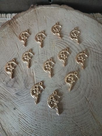 Lot de 12 pendentifs fées lunes doré
