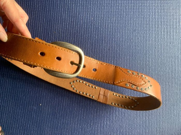 Ceinture brune avec strass en cuir femme 85cm