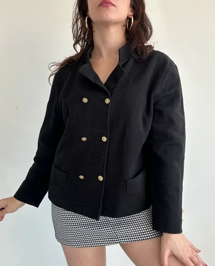 Veste vintage noire à boutons dorés taille S - photo numéro 2