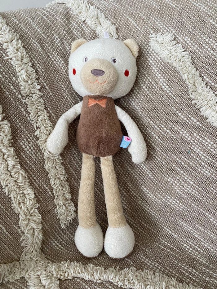 Peluche doudou 28cm sucre d’orge ours blanc beige marron très bon état - photo numéro 2
