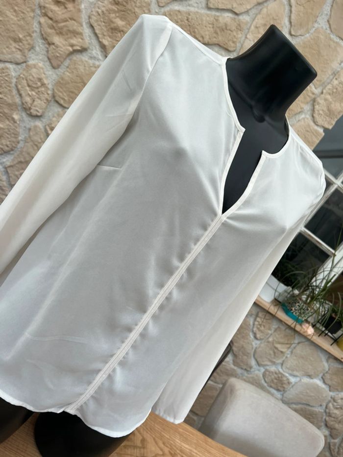 Chemisier femme blanc taille 38 M blanc fluide tailleur manches longues tex - photo numéro 2
