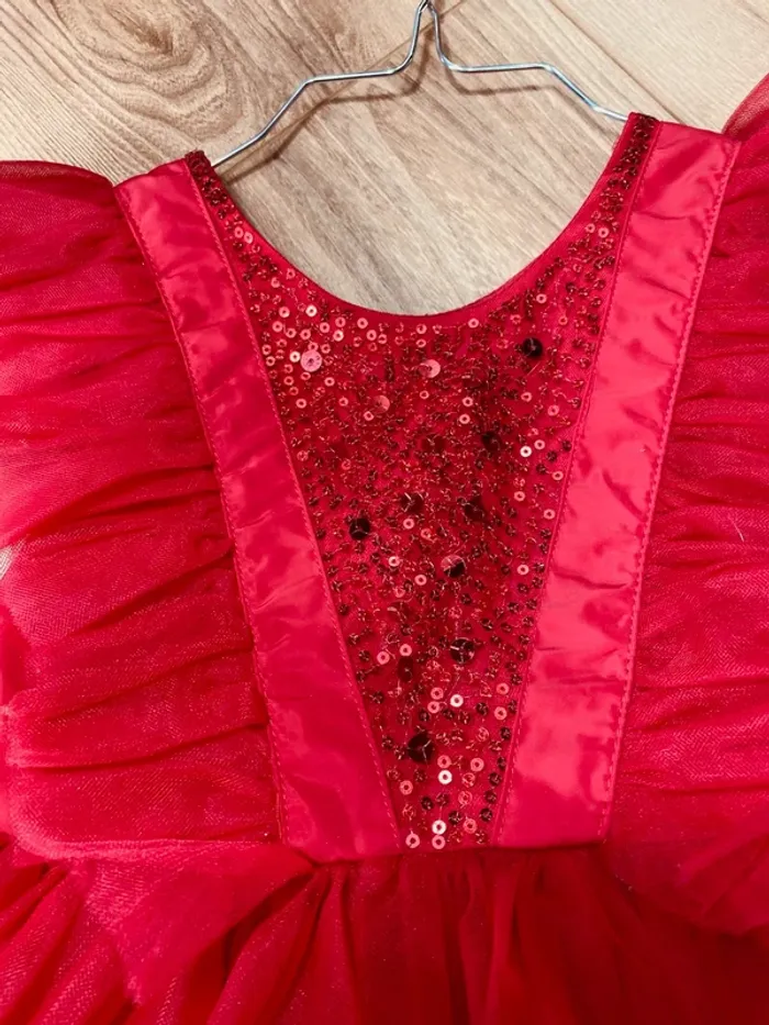 Taille 2 ans Robe asymétrique créateur fille TAO rouge * sequins tulle * 🌺 - photo numéro 3