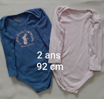 lot de 2 bodies manches longues bleu et rose fille - lapin - lupilu - 2 ans