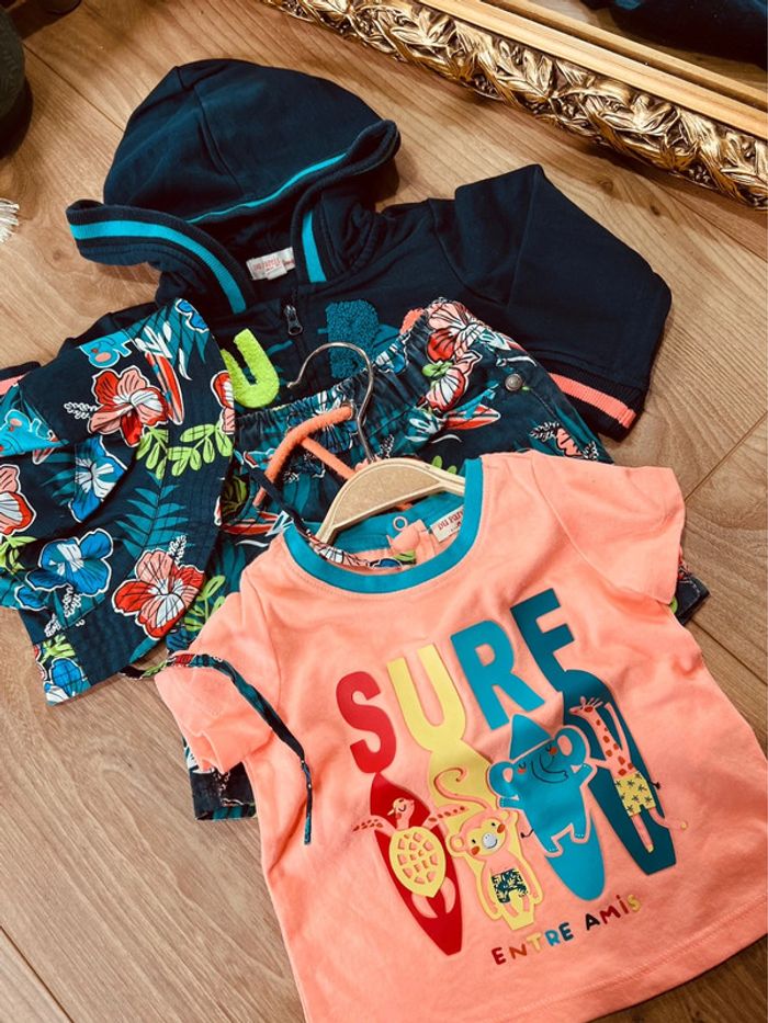 Taille 9 mois ensemble 4 pièces garçon DPAM bleu marine et orange fluo * surf * 💙 - photo numéro 9