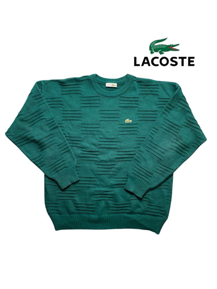 Pull Lacoste en laine vert à motifs avec logo brodé made in France (Devanley) - Taille XL