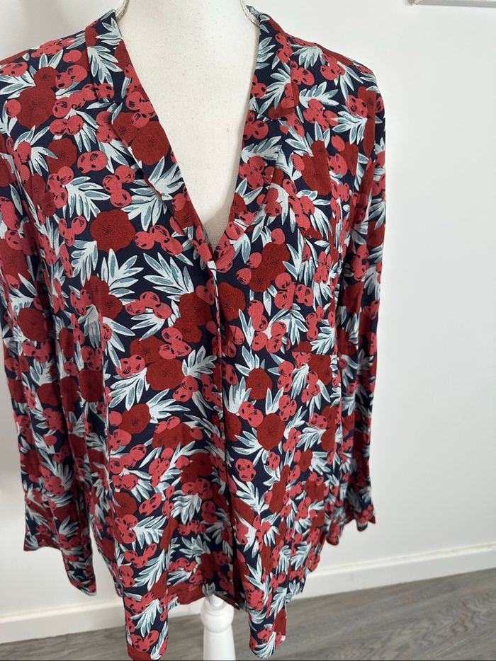 Chemisier à fleurs rose rouge bordeaux Des Petits Hauts T42 XL - photo numéro 3