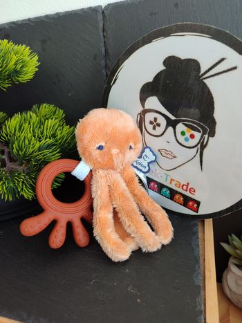 Anneau de dentition Poulpe doudou kaloo orange marron bleu poisson vague 3178