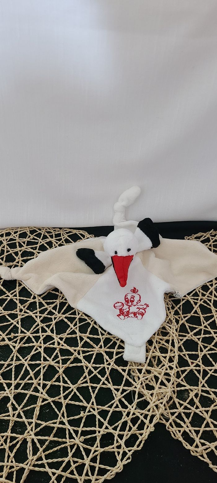 Doudou plat cigogne RODADOU RODA beige blanc 3 noeuds - photo numéro 3