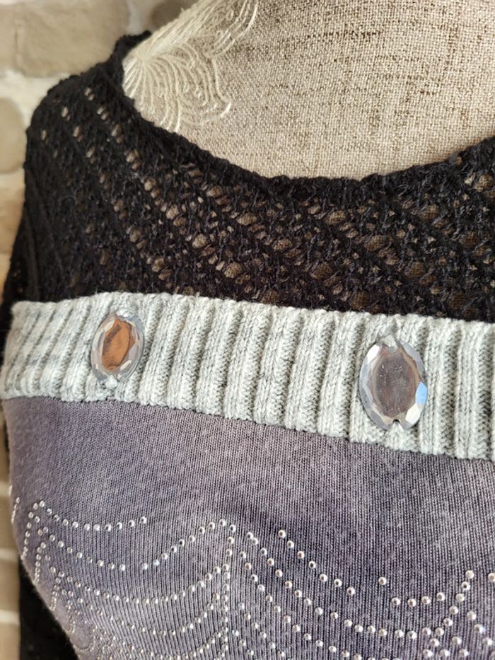 Pull vintage maille crochet et strass - photo numéro 10