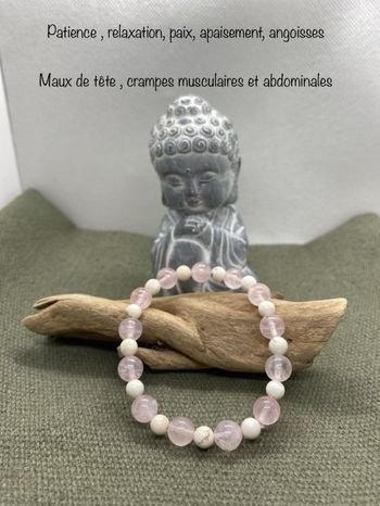 Bracelet quartz rose et magnesite , lithothérapie
