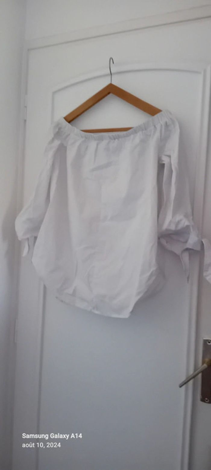 Blouse col elastique manches à nouer blanche femme M justfab - photo numéro 7