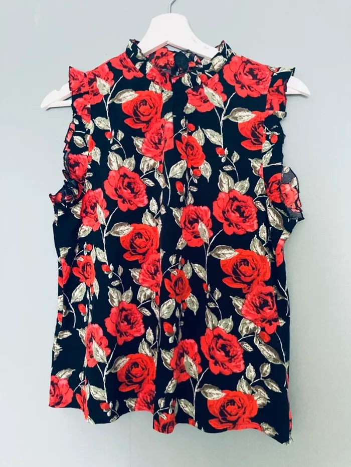 Blouse Légère à Volants Motifs Roses M