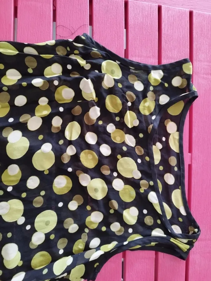 Blouse fluide vintage noire pois kaki - photo numéro 5