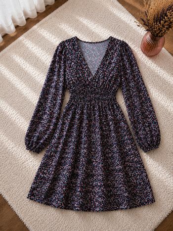 Robe manches longues fleurie noire et multicolore Femme taille 54 marque Lyly La Comtesse 👜