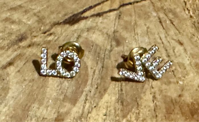 Boucles d’oreilles love acier inoxydable or cristaux - photo numéro 2