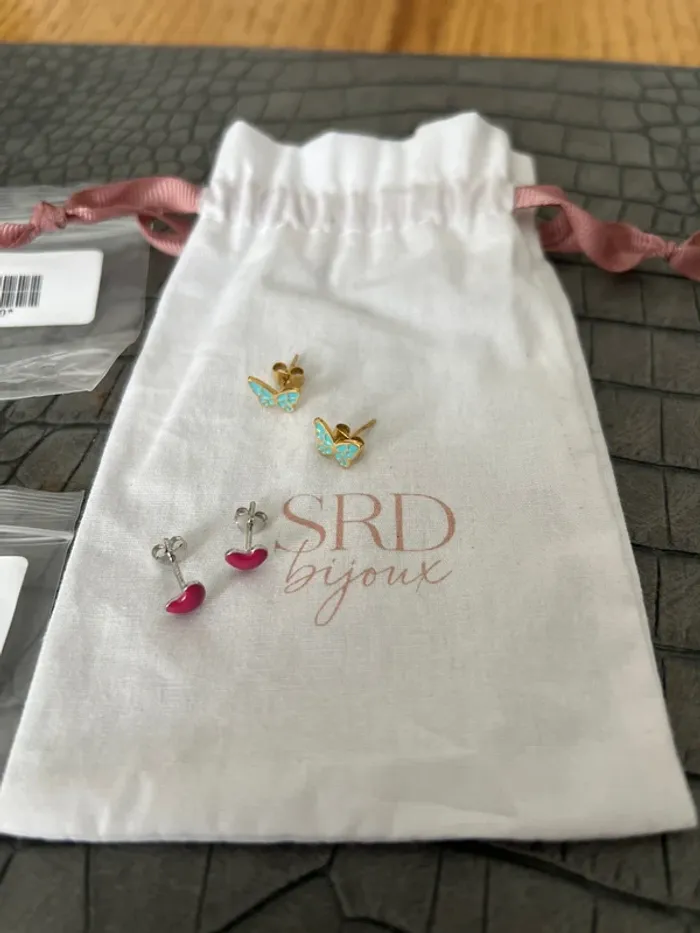 Boucles d’oreilles SRD bijoux cœurs rose et papillons turquoise