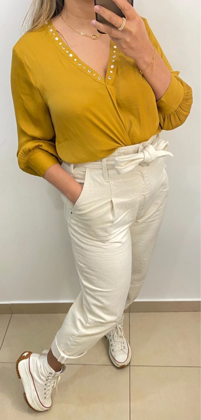 Superbe Blouse Col V Moutarde Taille M - photo numéro 5