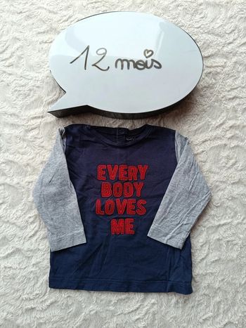 Tee shirt chemise manches longues Garçon 12 mois every body loves me Bout'chou