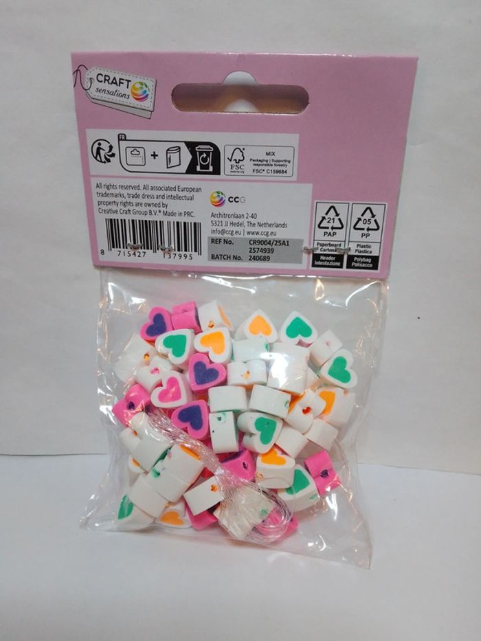 Perles de loisirs "Coeurs" + fil - photo numéro 5