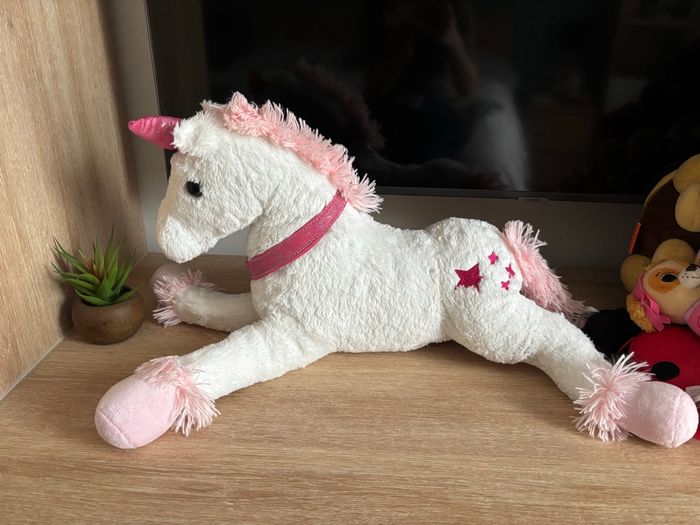 Grande peluche licorne blanche rose