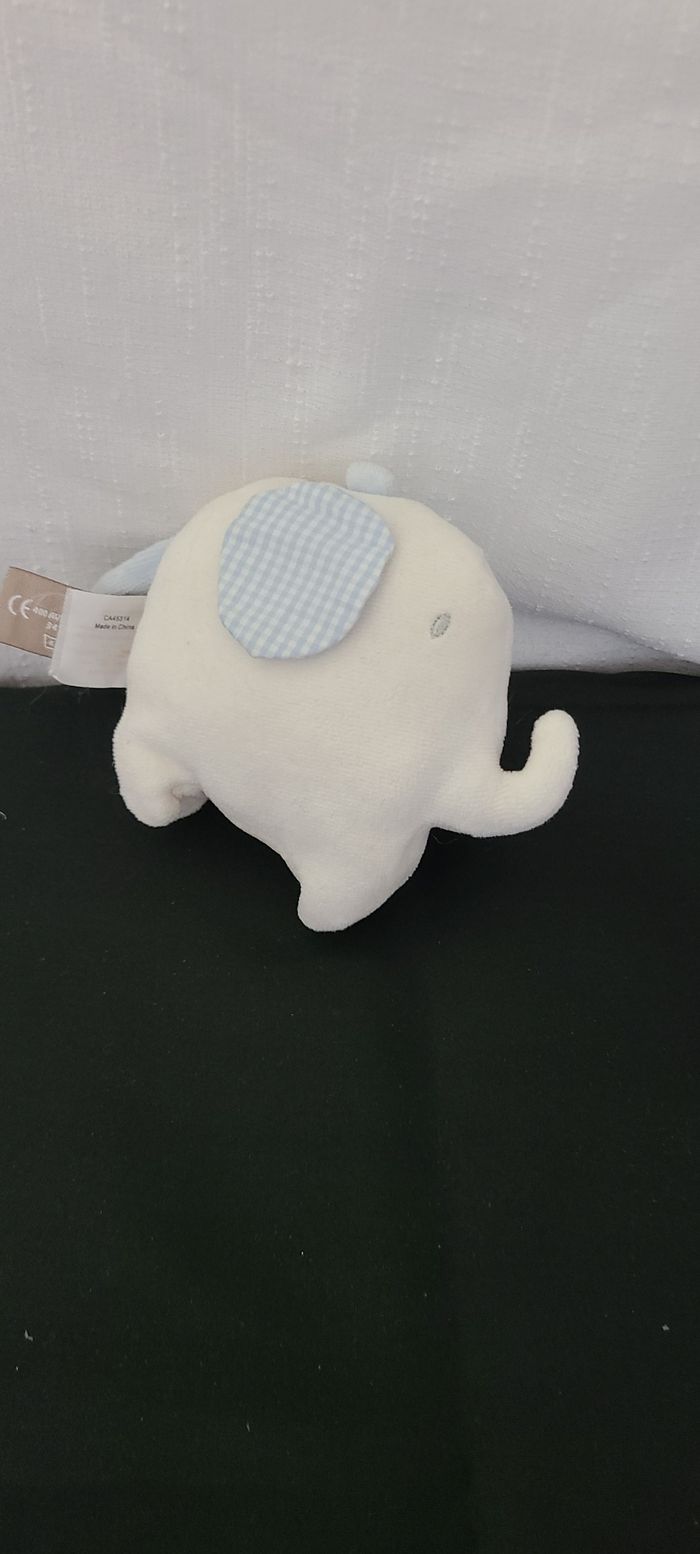 Doudou Peluche Elephant  Orchestra Blanc Bleu Grelot - photo numéro 3