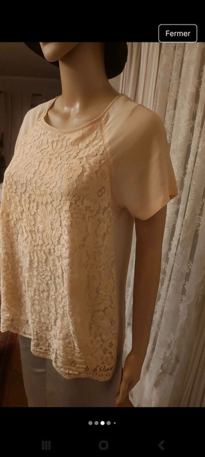 Jolie Blouse  100% soie rose pâle Gigue t 36 - photo numéro 3