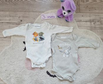 Lot 2 bodies bébé Harry Potter 3 mois manches