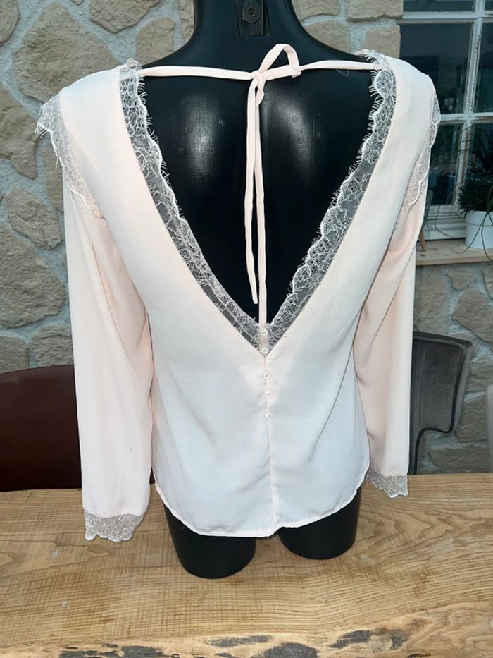 Blouse kilky taille 38 M été femme taille dos nu chemise voilage rose pale dentelle