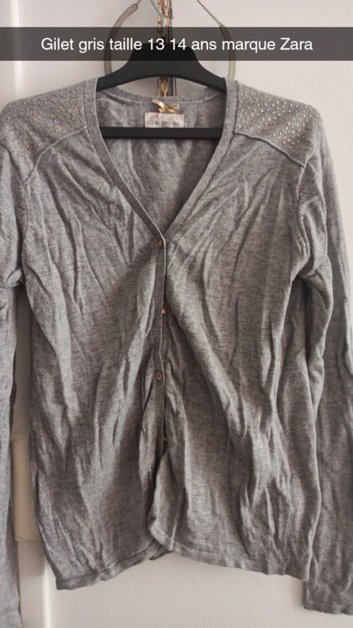 Gilet gris fille taille 13 14 ans marque Zara - photo numéro 2