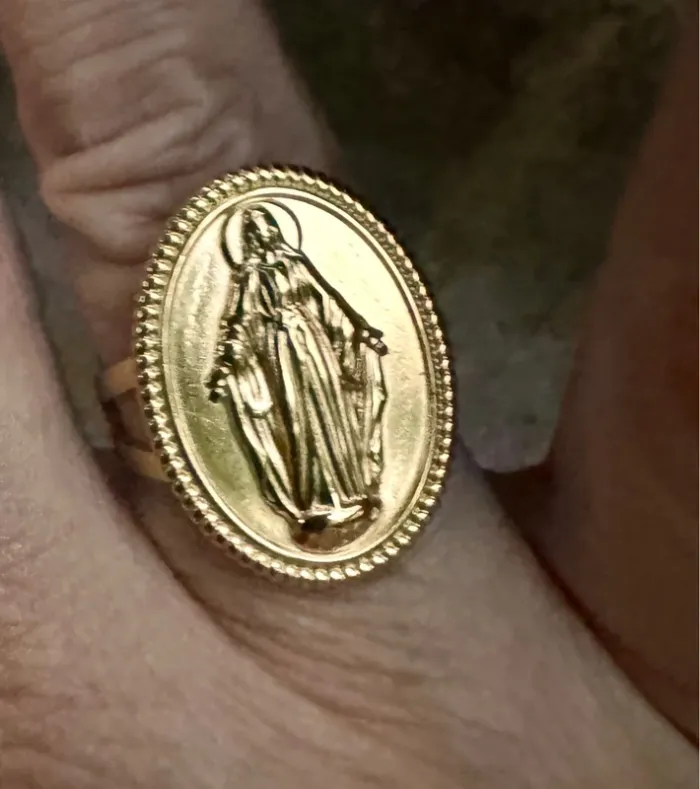 Bague médaille vierge marie acier inoxydable or réglable petit créateur - photo numéro 4