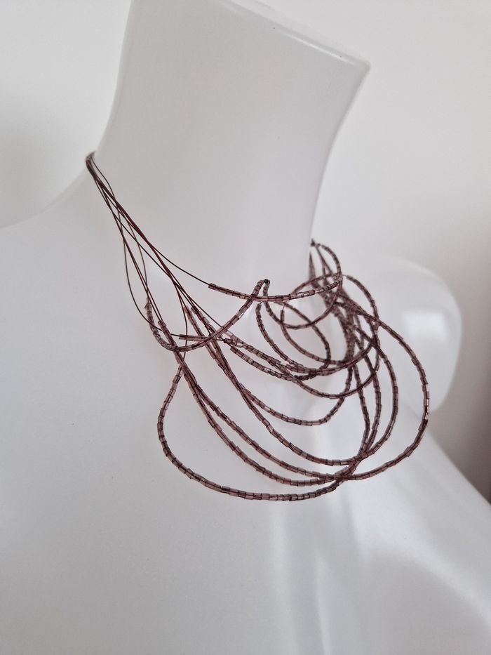 Collier multi rang à perles violet rosé - photo numéro 3