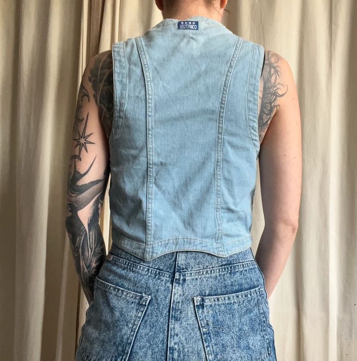 Gilet jeans denim rayures y2k vintage annees 2000 - Taille M/L - photo numéro 3