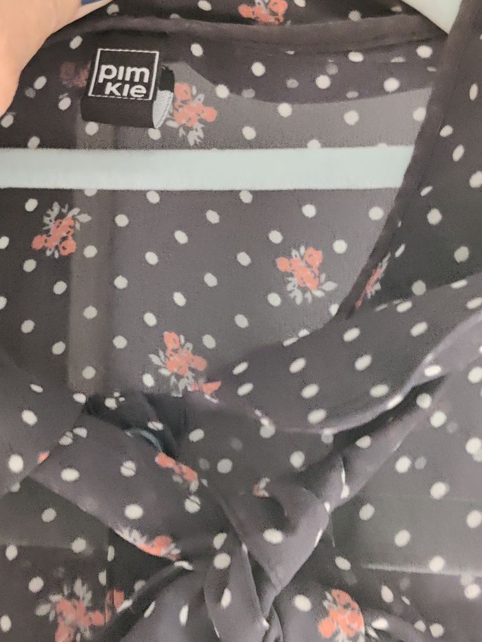 Chemisier blouse pois rétro marine fleurs Pimkie Taille 38 - photo numéro 9