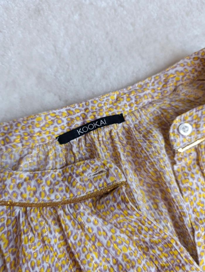 Petite robe d'été Kookaï jaune et doré motif léopard 38 coton et fibres métallisées - photo numéro 8