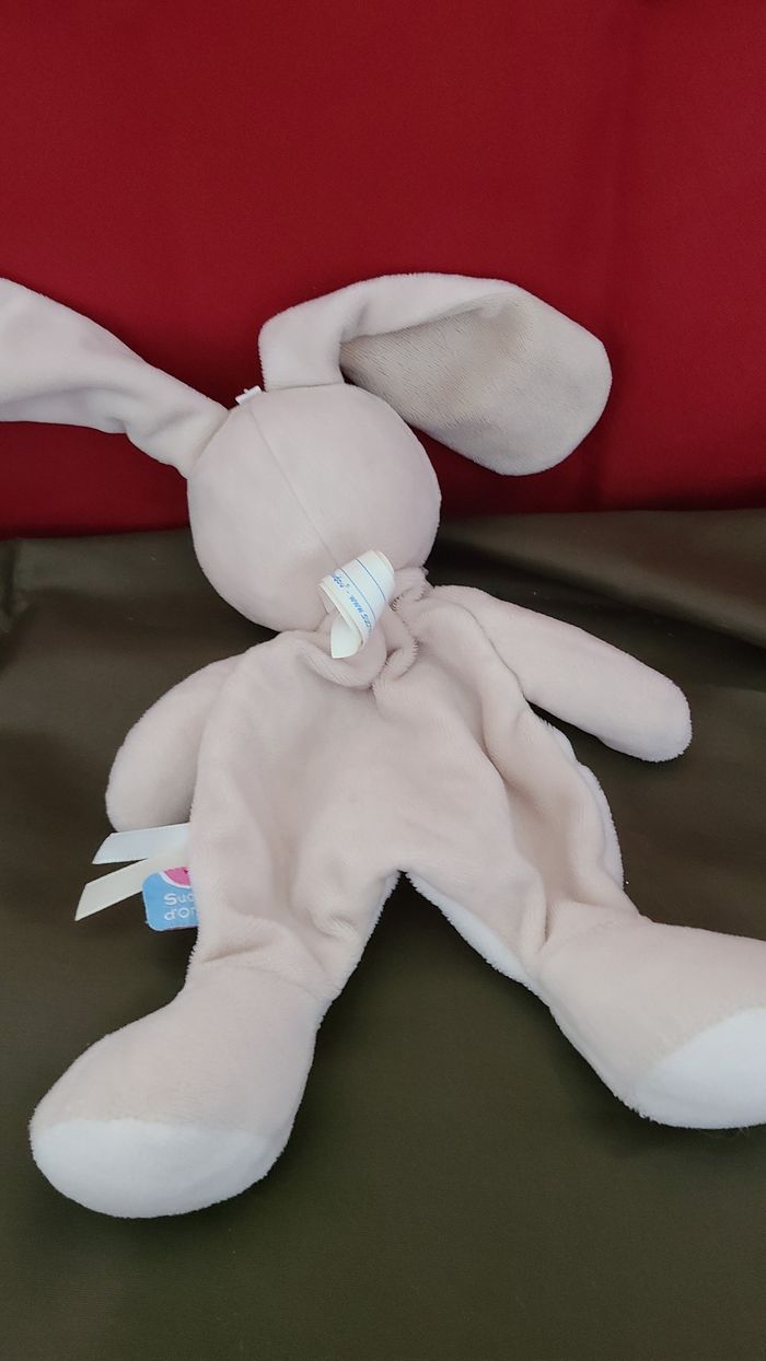 DOUDOU SUCRE D'ORGE LAPIN PLAT BLANC BEIGE NOEUD PAPILLON ETOILE OR - photo numéro 2