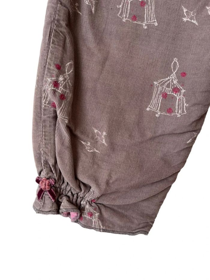 Pantalon taupe en velours côtelé (oiseaux, cages) - fille 6 mois (67-68cm) - photo numéro 3