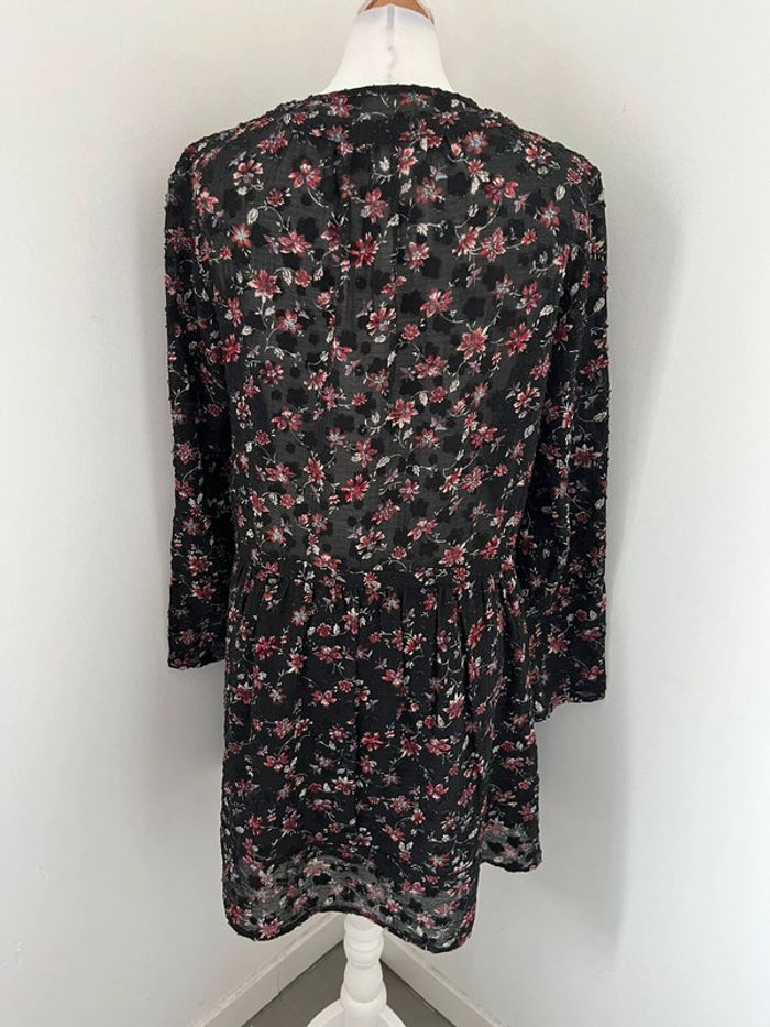 Robe col en V noire à fleurs Bash S - photo numéro 5