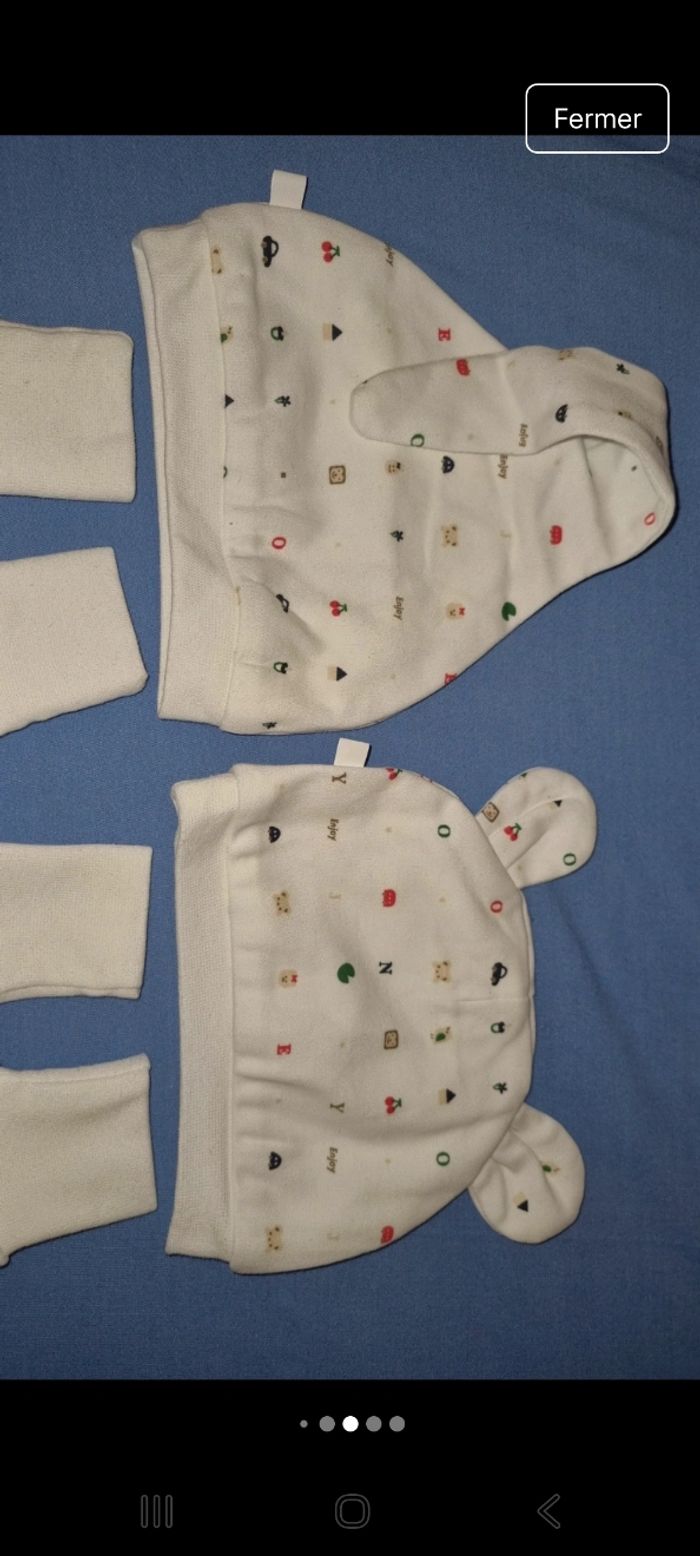 Lot bonnet + gants naissance mixte neuf - photo numéro 5