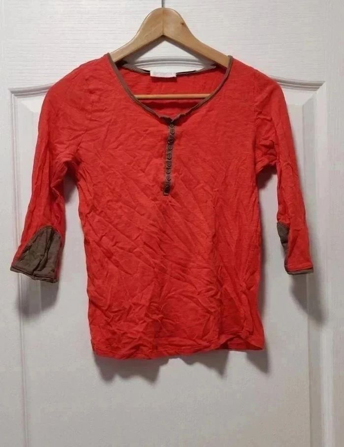 T-shirt manches 3/4 Promod corail et marron - S