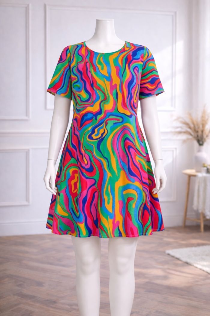 Robe vertige psychédélique hypnotique multicolore Femme Taille 54 marque Boohoo 💍 - photo numéro 5