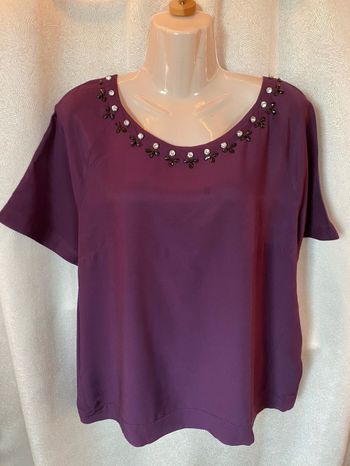 Tunique blouse Maison 1.2.3 taille 44 violet prune perles