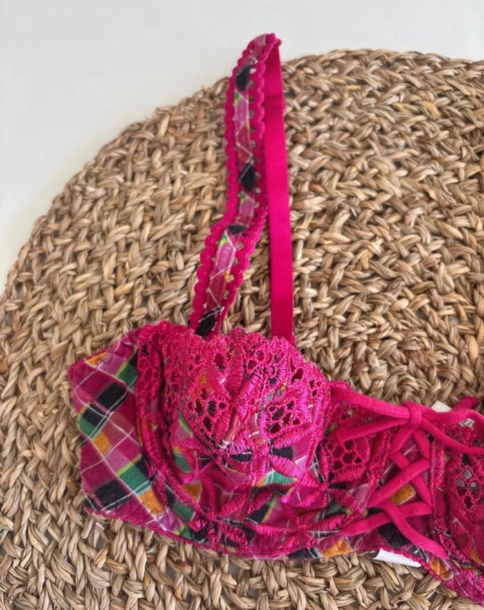Soutien-gorge Aubade dentelle & motif madras – Taille 85B - photo numéro 2