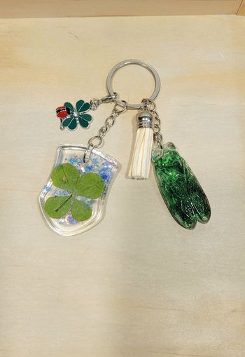 Porte-clés Trèfle à 4 feuilles véritables-  Handmade