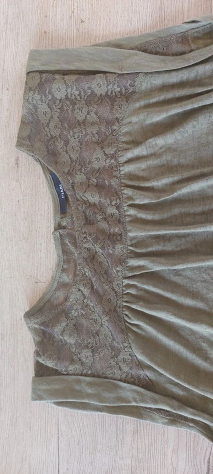 T shirt sans manche, kaki, avec broderie, taille S - photo numéro 3