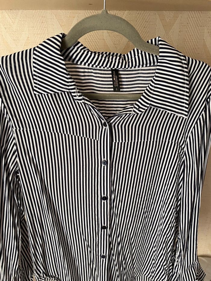 Superbe belle chemise bleu à rayures à noeud Colloseum taille S - photo numéro 4