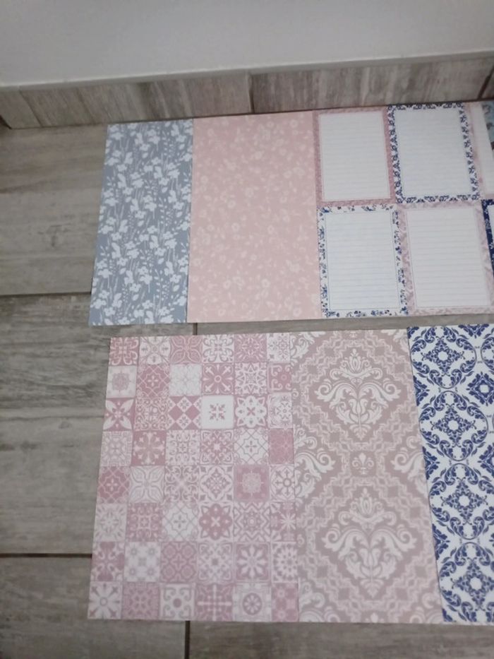 Lot de 7 feuilles scrapbooking rose bleu et beige - photo numéro 4