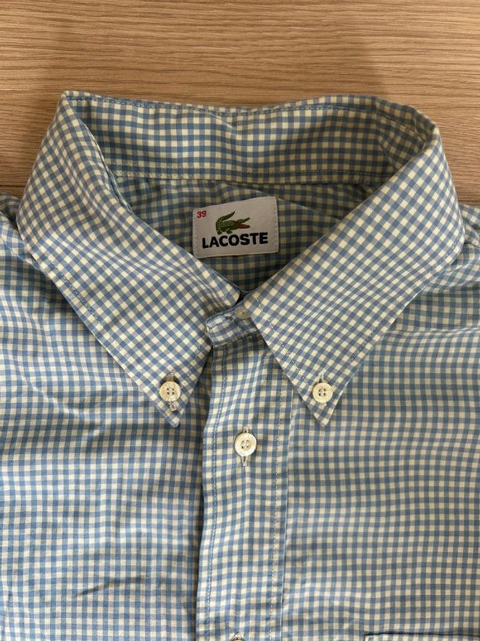 Chemise Lacoste homme à manches courtes – carreaux Vichy bleu/blanc – T.39 - photo numéro 5