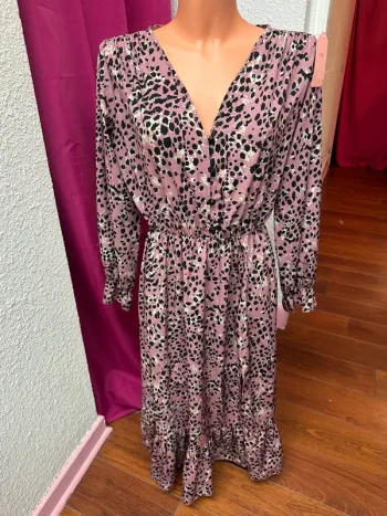 Robe longue violette motif taches taille unique